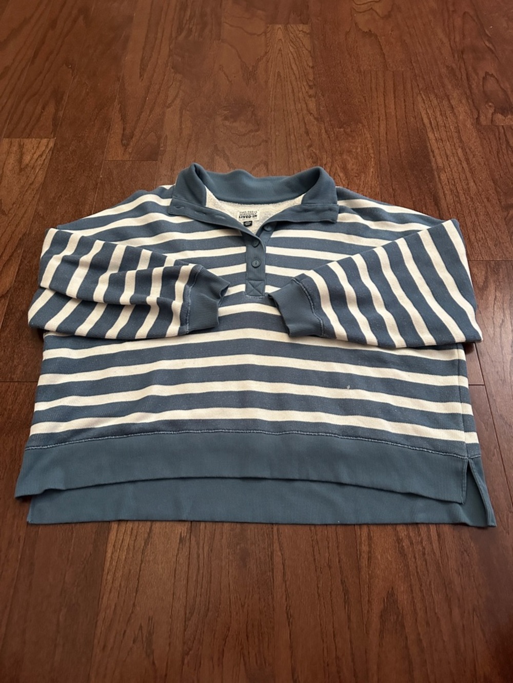 American Eagle Outfitters Blue & White Striped Kids Rugby Polo Sweater